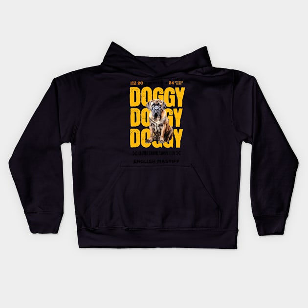 Doggy English Mastiff Kids Hoodie by DavidBriotArt